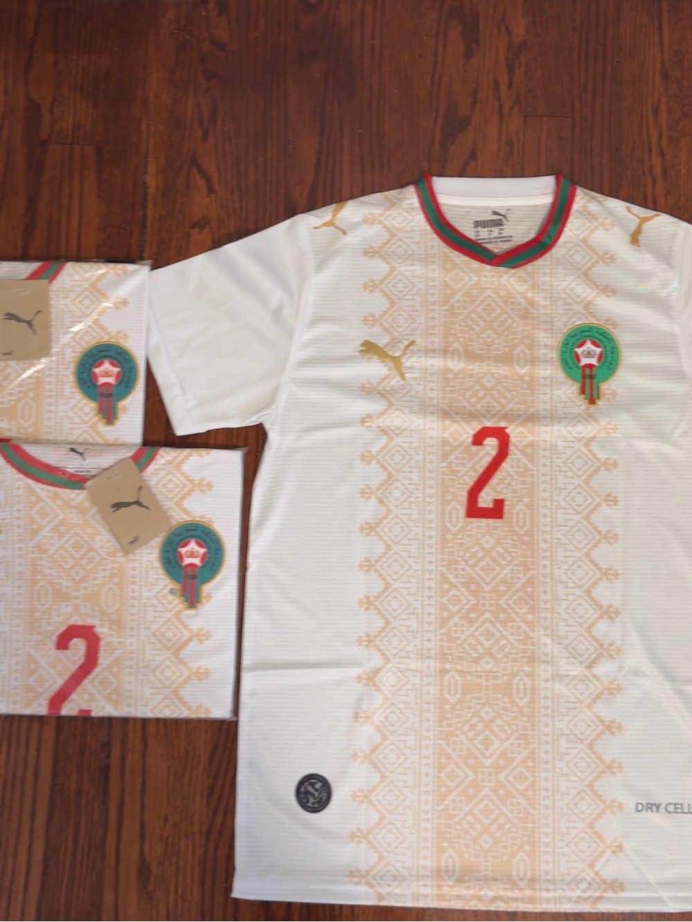 Puma White & Gold Kids Morocco Football Jersey with Red Number